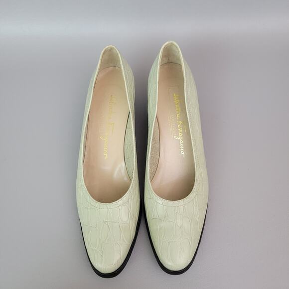 Salvatore Ferragamo Womens Wedge Flats Size 8 Narrow 2A Mint Green Croc Embossed - Picture 5 of 12